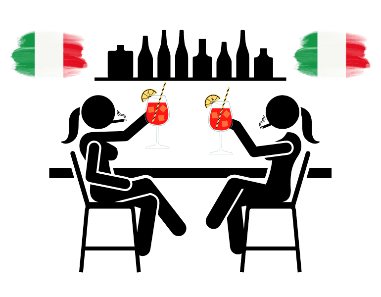2 italienische Frauen sitzen im Restaurant und trinken Aperol Spritz